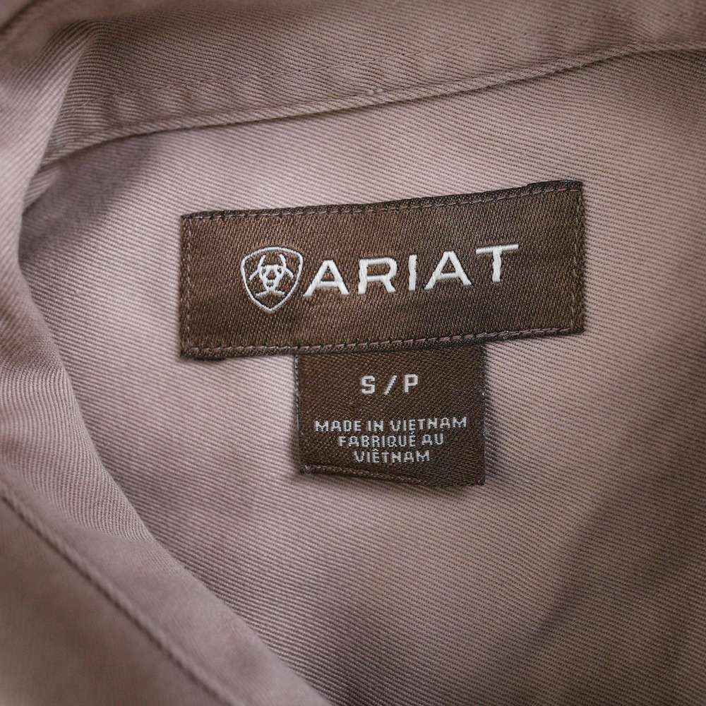 Ariat Shirt Men Small Tan Long Sleeve Button Down Twill Western Khaki Logo S - Picture 8 of 14